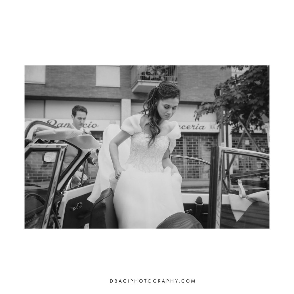 Bride getting into just married car, wedding photography in cape cod by Daniel Baci