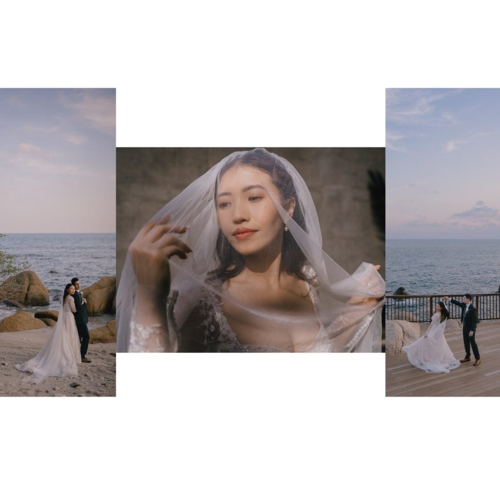 Cape cod wedding photographer captures bride and grooms portraits at sunset.
