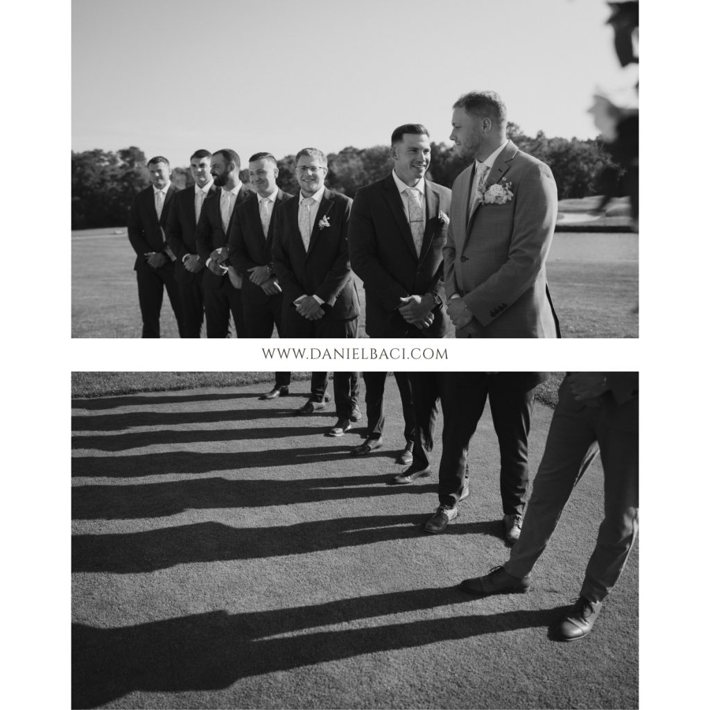 Groom waiting for the bride at wedding ceremony at Willowbend Country Club Cape Cod, Massachusetts.