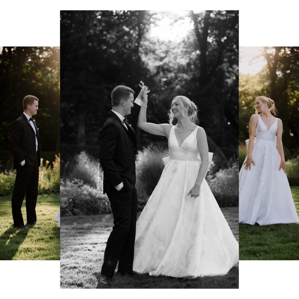 Massachusetts wedding photoggrapher captures portraits of bride and groom at their Glens Magna Farms wedding.