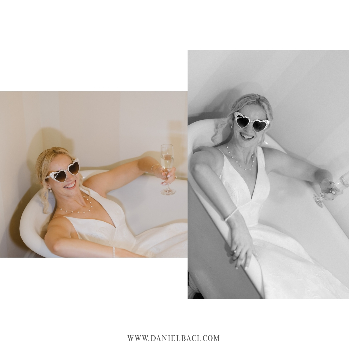 Bride ending the night with a glass of wine in the bathtub.
