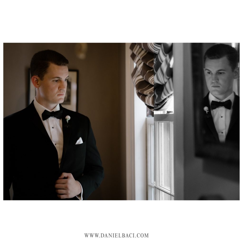 Grooms wedding portrait before his wedding ceremony at Glen Magna Farms in Danvers, MA.
