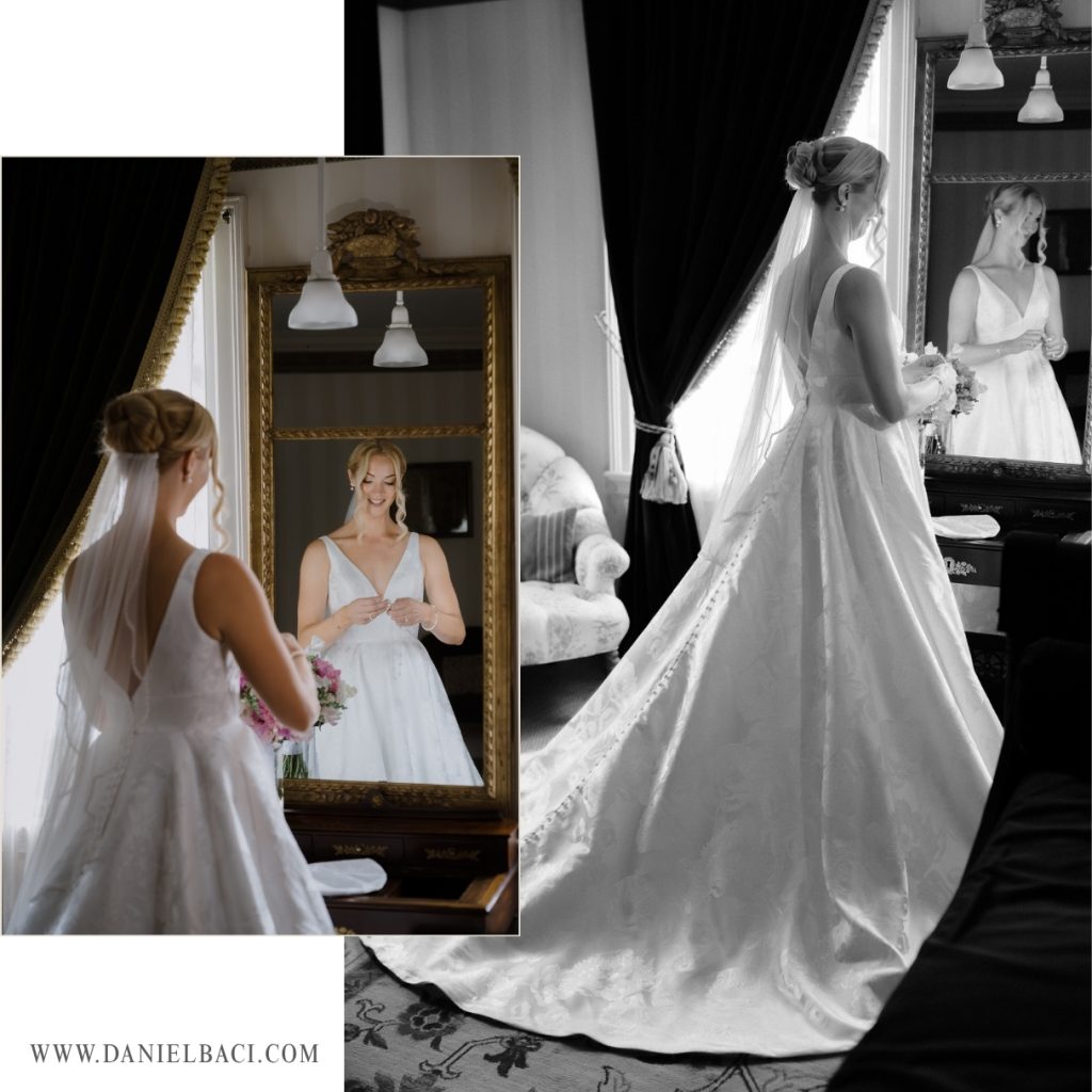 Bride getting ready at her luxury wedding venue in Danvers, MA.