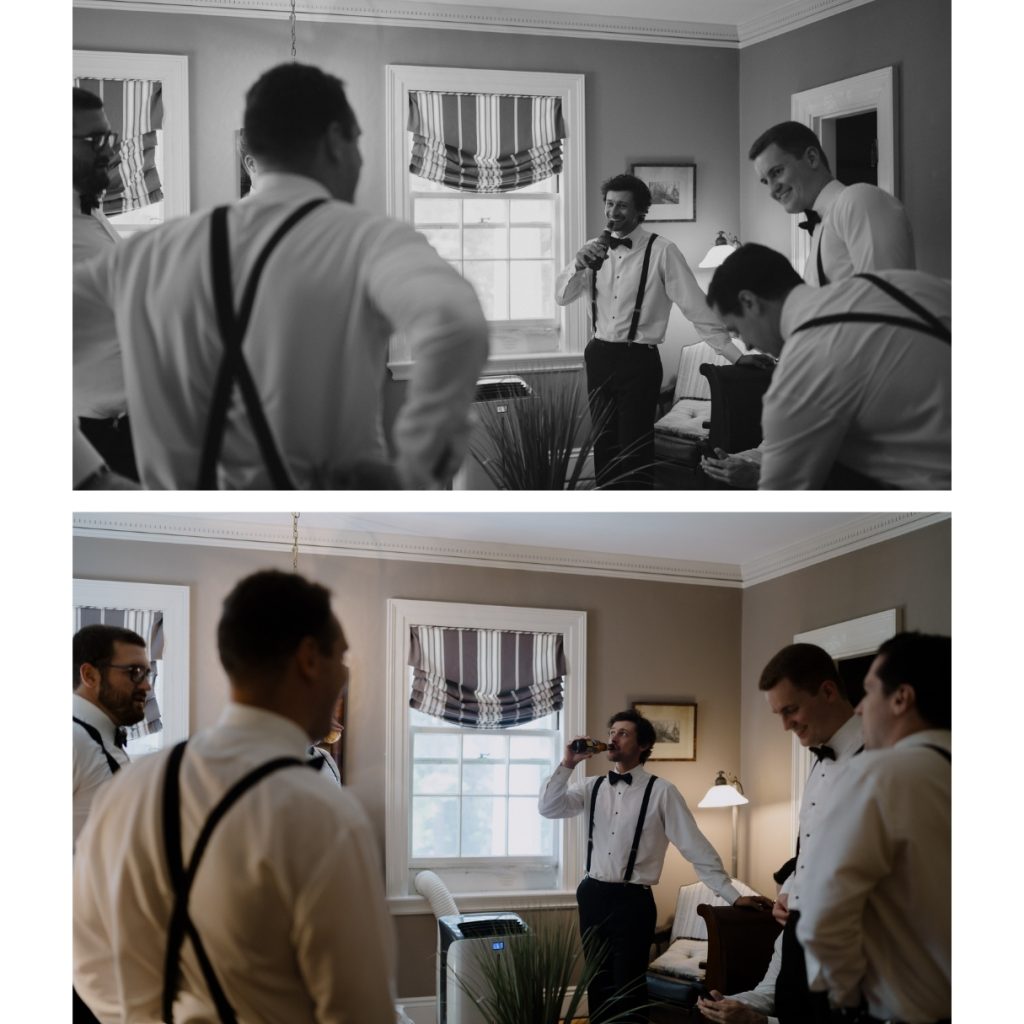 Groomsmen getting ready at Glen Magna Farms wedding venue in the North Shore.