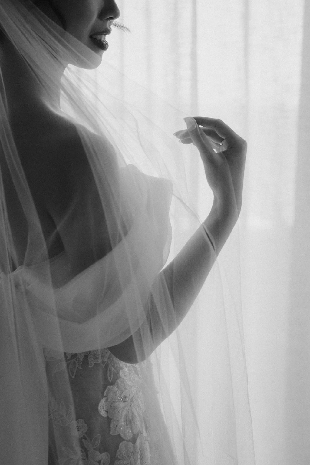 Couple embracing on their wedding day